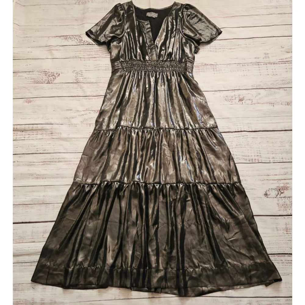 Anthropologie Somerset Maxi Dress Shine Edition Metallic Tiered Holiday Large - Picture 2 of 9